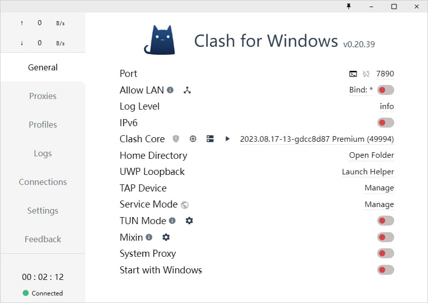 Clash for Windows 英文主界面